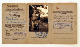1929 Bp., Országos Frontharcos Szövetség által kiállított fényképes igazoló jegy