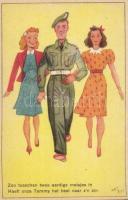 6 db RÉGI motívumlap; humoros grafikai katonai lapok / 6 old motive cards; Military humorous graphic...