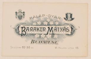 1930 Bp., Baraker Mátyás Kalapgyárának reklámkártyája hátoldalán üzenettel