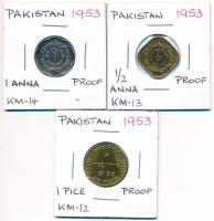 Pakisztán 1953. 1P NiBr + 1/2A NiBr + 1A CuNi T:1-,2 Pakistan 1953. 1 Pice NiBr + 1/2 Anna NiBr + 1 Anna CuNi C:AU,XF