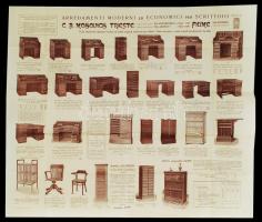 1908 Trieszt, Fiume, Irodabútorok olasz nyelvű képes ismertető plakátja, 72x61 cm / 1908 Trieste, Fiume, office furnitures, poster, 72x61 cm