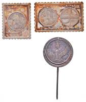 1980. "Szovjet-magyar közös űrrepülés" Ag ÁPV jelvény + 2xklf Ag bélyegérem eredeti dísztokban (8g+3.4g+4.6g/0.835/22mm(tűvel 45mm)+27x22mm/22x37mm) T:PP patina