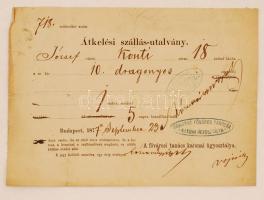 1877 Bp., A fővárosi tanács katonai ügyosztálya által kiállított átkelési szállásutalvány