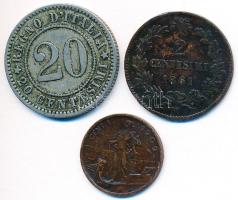 Olaszország 1861M 2c Cu + 1894KB 20c CuNi + 1909. 1c Cu T:2-,3 Italy 1861M 2 Centesimi Cu + 1894KB 20 Centesimi CuNi + 1909. 1 Centesimo Cu C:VF,F Krause KM#2.1,28.1,40