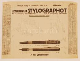 1939 "Ismerje meg és használja Őn is a National Stylographot! Az Ön eszményi átírótolla!" feliratú reklámos naptár