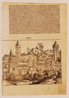 1493 Augsburg fametszetes látképe Hartmann Schedel világkrónikájának (Nürnberg, 1493) lapján, a háto...