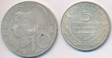 Ausztria 1965. 5Sch Ag + 1968. 10Sch Ag T:2,2- Austria 1965. 5 Schilling Ag + 1968. 10 Schilling Ag C:XF,VF