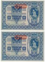 1902. 1000K "Deutschösterreich" felülbélyegzéssel (2x), mindkét oldal német, sorszámkövetők T:I- hajtatlanok