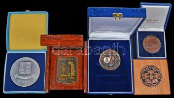 Vegyes: 5db vegyes magyar és külföldi emlékplakett főleg tokban: 1995. "Magyar Honvédség - Főhírközpont" Br lemezérem (61mm) faltalpon (99x99mm), DN "Magyarország" részlegesen zománcozott Br emlékérem tokban (58mm), Csehszlovákia DN "Veritas vincit - Csehszlovák hadsereg" fém emlékérem tokban (80mm) + 1950. "1950.04.16. 10spl" Br lemezérem fa tokban (73x59mm) + Görögország 1975. "Polimeion Amynesthai Agathon Enestin" Br emlékérem tokban (52mm) T:vegyes