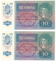 1915. 10K "Deutschösterreich" felülbélyegzéssel (2x) sorszámkövetők T:I,I- hajtatlanok