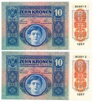 1915. 10K "Deutschösterreich" felülbélyegzéssel (2x) sorszámkövetők T:I,I- hajtatlanok