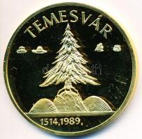 1989. "Temesvár 1514,1989 / Ne hagyd el Erdélyt, Erdélyt Istenem" aranyozott fém emlékérem T:PP