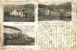 Vihnyefürdő, Vyhne Kúpele; Szokács villa, Vízesés, Új fürdőház / villa, waterfall, spa (kis szakadás / small tear)