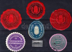 Bankfiókok: Győr, Nagyvárad, Kassa, Székesfehérvár, Pest, Trencsén 6 db pecsétbélyeg