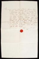 1846 Karácsonyi Gedö, bánlaki főúr saját kézzel írt, viaszpecsétes levele