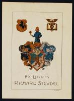 H. Volmar jelzéssel: Ex libris Richard Stevdel, litográfia, papír, 11×7,5 cm