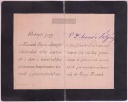 1894 március 28. Kossuth Lajos halála alkalmából tartott gyászmise olasz-magyar nyelvű, névre szóló belépti jegye / 1894 mourning mass for Louis Kossuth, entry card