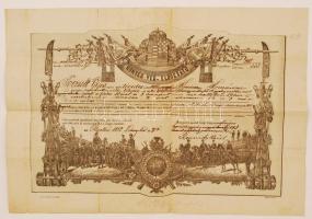 1882 Honvéd végelbocsájtó levél nagyon jó állapotban 60x50 cm