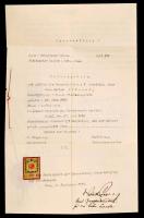 1918 Magyar személy részére kiállított csehországi illetőségi bizonyítvány magyar és német fordításs...