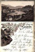 1890 (!) Salzburg, dwarf with flowers litho (EK)