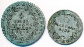 Német Államok/Poroszország 1816A 1/6 Tallér Ag "III. Frigyes Vilmos" + Baden 1836. 6Kr Ag "I. Lipót" T:3 German States/Prussia 1816A 1/6 Thaler Ag "Friedrich Wilhelm III" + Baden 1836. 6 Kreuzer Ag "Leopold I" C:F Krause KM#385,198.1
