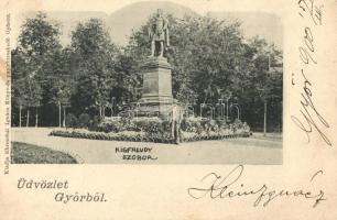 Győr - 2 db régi városképes lap (Deák utca, Kisfaludy-szobor)