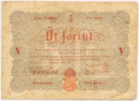 1848. 5Ft "Kossuth bankó" vörösesbarna T:III,III- Adamo G109