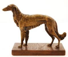 Bronz agár szobor, jelzés nélkül, fa talapzaton, 19,5×10,5×18,5 cm