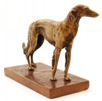 Bronz agár szobor, jelzés nélkül, fa talapzaton, 19,5×10,5×18,5 cm