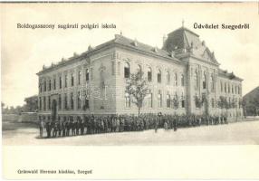 Szeged, Boldogasszony sugárúti polgári iskola; Grünwald Hermann kiadása (levágott / cut)