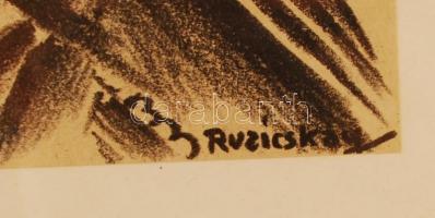 Ruzicskay György (1896-1993): Technika. Algrafia, papír, jelzett az algrafián, üvegezett keretben 24...