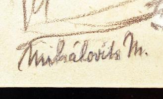 Mihalovits Miklós (1888-1960): Fekvő női akt. Ceruza, papír, jelzett, üvegezett keretben, 17×25 cm