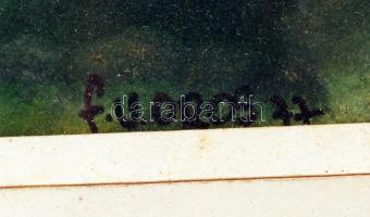 Vörös jelzéssel: Napnyugta. Akvarell, papír, üvegezett keretben, 13×27 cm