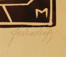 Farkasházy Miklós (1895-1964): A három grácia. Linómetszet, papír, jelzett, üvegezett keretben 25×19...