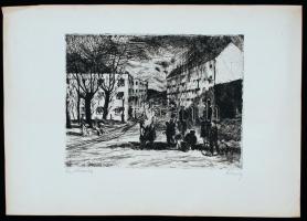 Lenkey Zoltán (1936-1983): Új városrész. Rézkarc, papír, jelzett, 21×28 cm