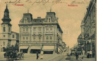 Temesvár, Kossuth tér, Csendes és Fischer, Klug János, Deutsch R. Rezső és Adler Ignácz üzlete / square, shops (EB)