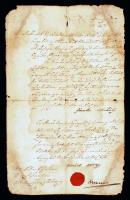 1830 Gödöllő, örökség felosztásáról szóló megállapodás, magyar nyelven, Gödöllő mezőváros rányomott viaszpecsétjével, megviselt állapotban