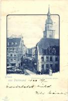 1899 Dortmund, Brückstrasse, Reinoldi Kirche / street, church, pharmacy (small tear)
