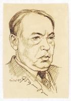 1954 Zádor István(1882-1963): Gózon Gyula színész. Ceruza, papír, jelzett, 12x18 cm, Gózon Gyula eredeti aláírásával