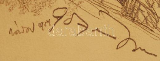 1954 Zádor István(1882-1963): Gózon Gyula színész. Ceruza, papír, jelzett, 12x18 cm, Gózon Gyula ere...