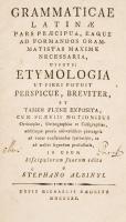 Stephano Albinyi: Grammaticae latin ae pars praecipua, eaque ad formandos grammatistas maxime necessaria utpote:Etymologia ut fieri potiut perspicue, breviter et tamen plene exposita, cum praeviis notionbus. MDCCCXX, Michaelis Raedlitz. Félbőr kötésben, kissé viseltes fedőborítóval.