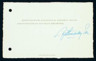Zathureczky Ede (1903-1959) Kossuth-díjas, kiváló magyar hegedűművész, a Zeneakadémia igazgatójának aláírása üdvözlőkártyán
