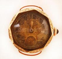 14 K arany (Au.) régi női karóra, számlapja piszkos, szíja hiányzik, jelzés nélkül, működik, br. 7,8 g