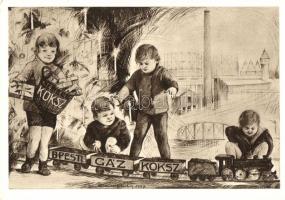 Budapest Székesfővárosi Gázművek, gáz és koksz reklám / Hungarian gas works advertisement s: Lühnsdorff Károly rajza