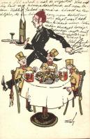 Hungarian military humour, beer drinking soldiers, waiter s: Szabó (EK)