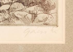 Gácsi Mihály (1926-1987): Vízpart. Rézkarc 9/100, papír, jelzett, üvegezett keretben 38×29 cm