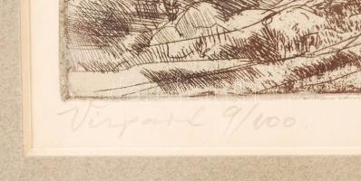 Gácsi Mihály (1926-1987): Vízpart. Rézkarc 9/100, papír, jelzett, üvegezett keretben 38×29 cm