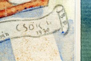 Csók István (1865-1961): Egyenlőség. Színezett litográfia, papír, jelzett a litográfián, üvegezett k...