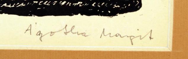 Ágotha Margit (1938-): Bohócok. Linó, papír, jelzett, 15,5×13 cm