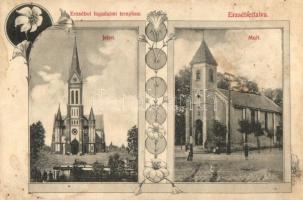 Budapest XX. Erzsébetfalva, régi és új Fogadalmi templom, floral Art Nouveau (EK)